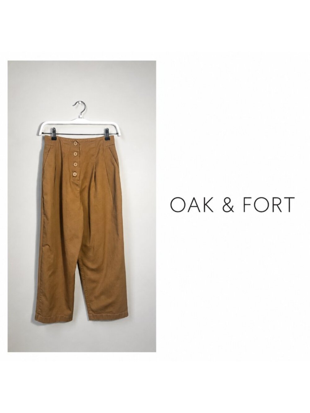 Oak + Fort Camel High Waisted Wide Leg Cropped Pants Size 2